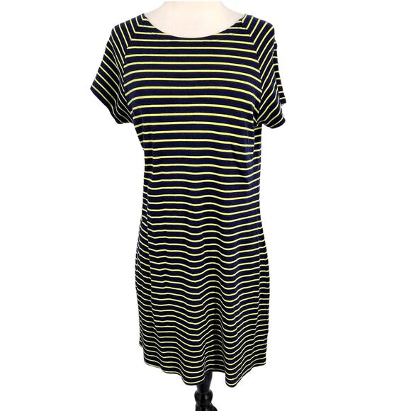 Sail To Sable Stripe T-Shirt Dress Dark Blue Neon Accents Nautical Preppy Medium - Picture 1 of 5
